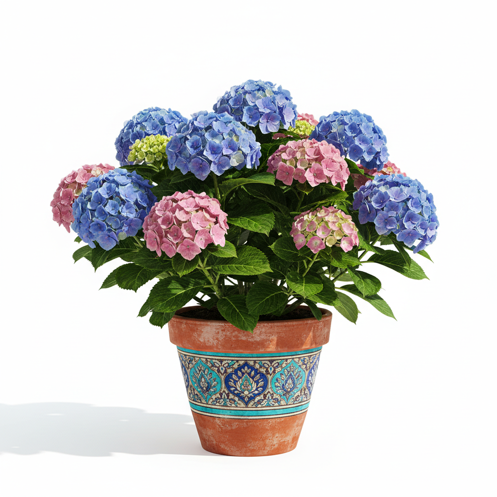 Hydrangea Macrophylla Desenli Kil Saksıda