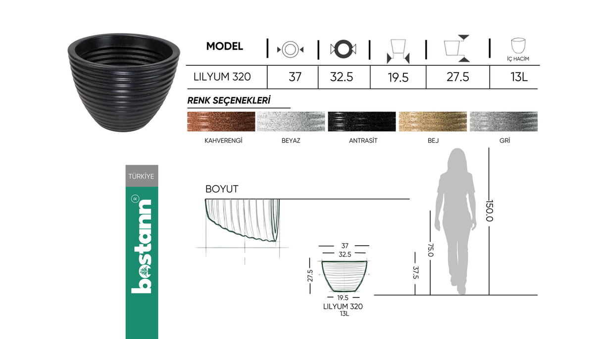 LİLYUM 320 Saksı 13 Litre Bostann