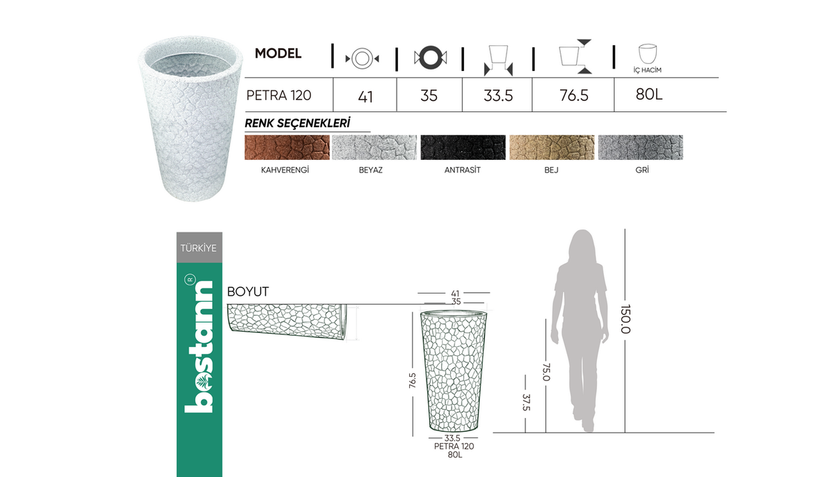 PETRA 120 Saksı 80 Litre Bostann